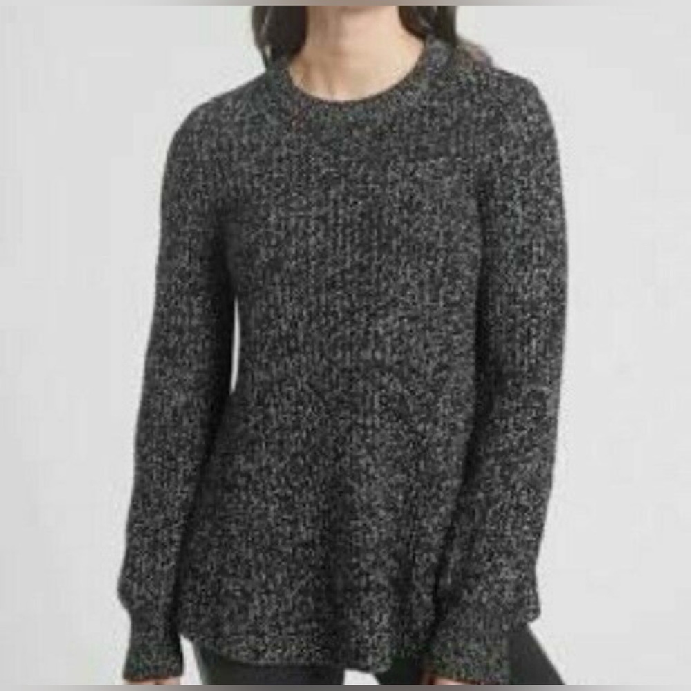 ATHLETA Sierra Marled Black White Wool Blend Sweater Crew Neck Size XXS